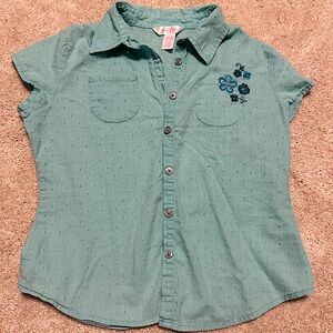 Girls blue turquoise blouse shirt M 10-12